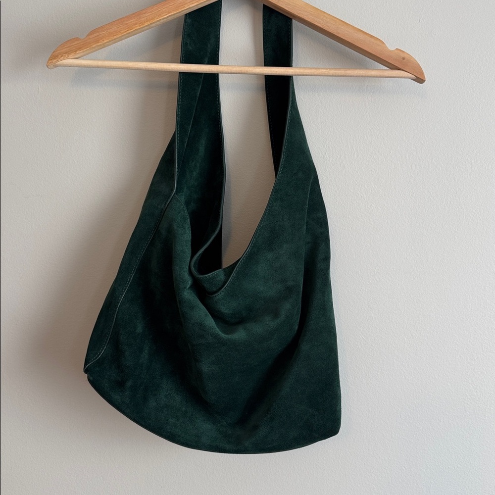 Quince Italian Suede Slouchy Shoulder Bag dark green leather new no tags - Picture 4 of 9